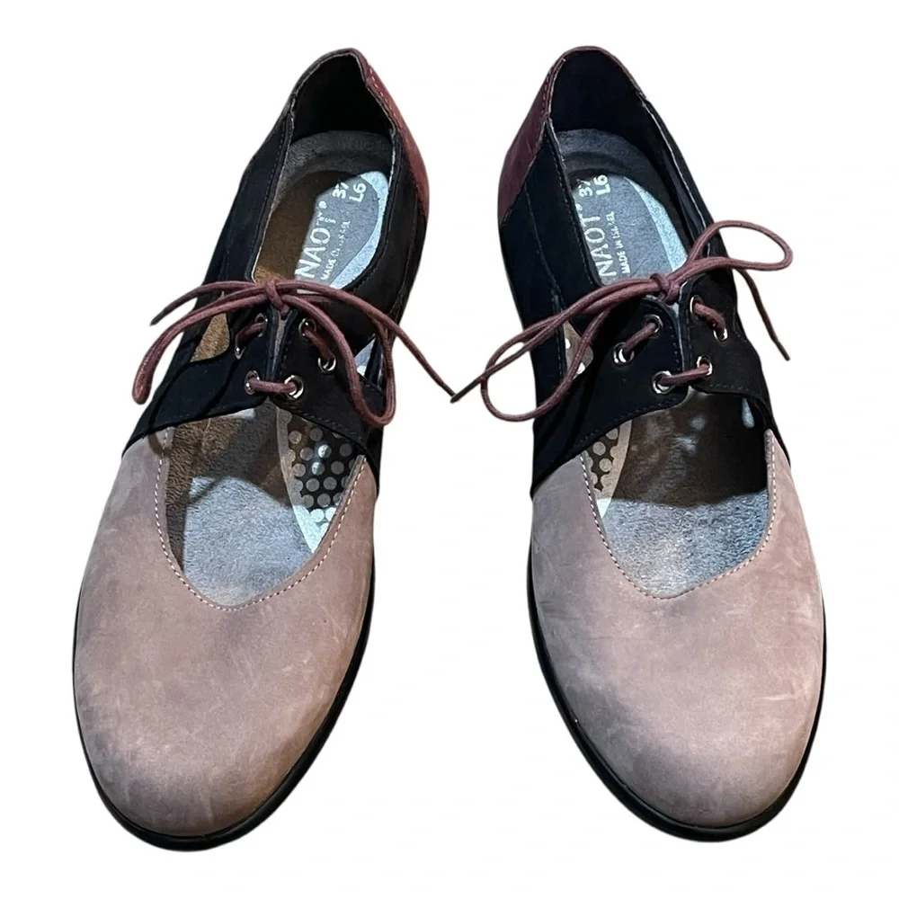 Naot Mary Jane Alisio Two Tone Lace Up Nubuck Suede Shoes. 37‎ / US 6-6.5